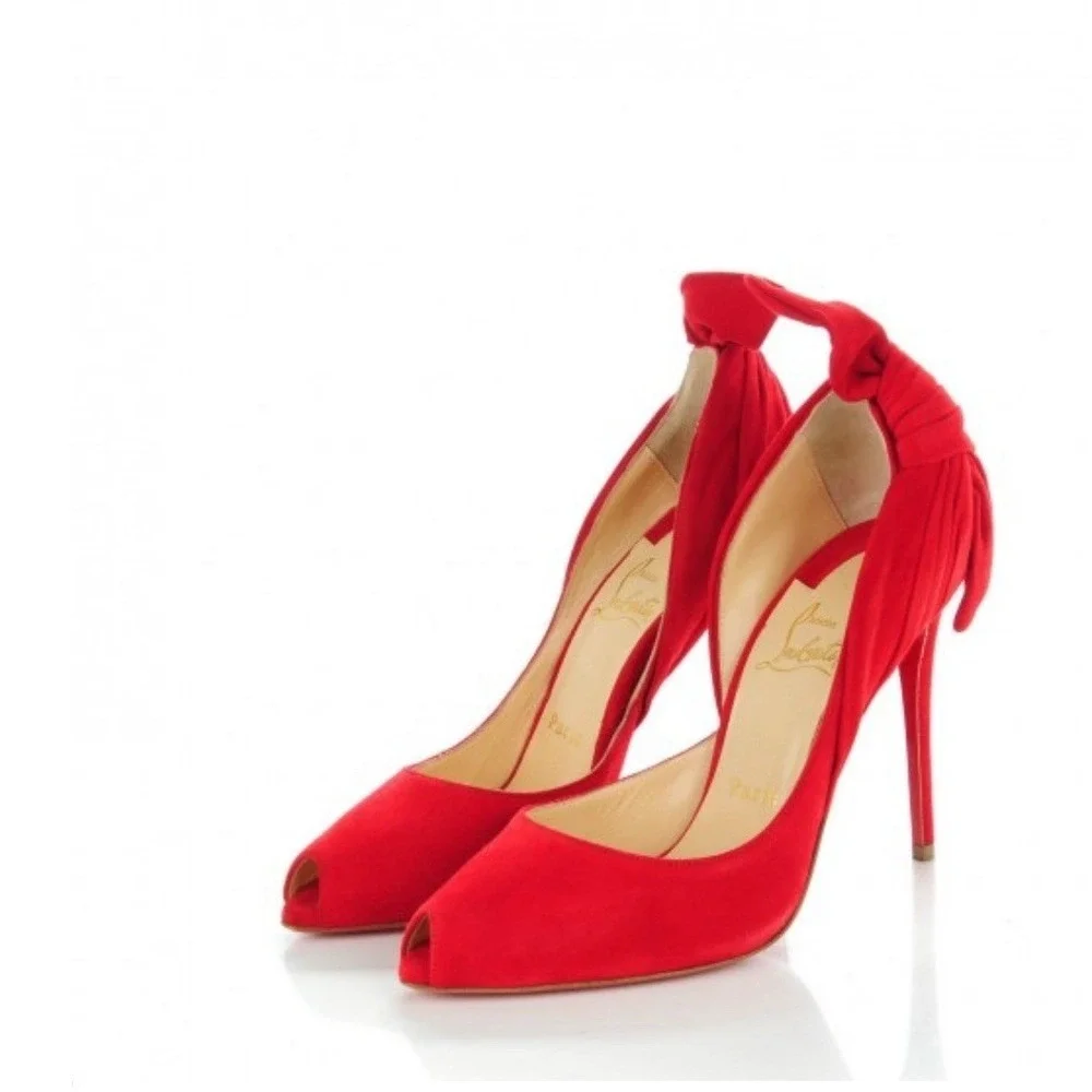 CHRISTIAN LOUBOUTIN Suede Barbara 100 Peep Toe Pumps 36 Oeillet size 37.5